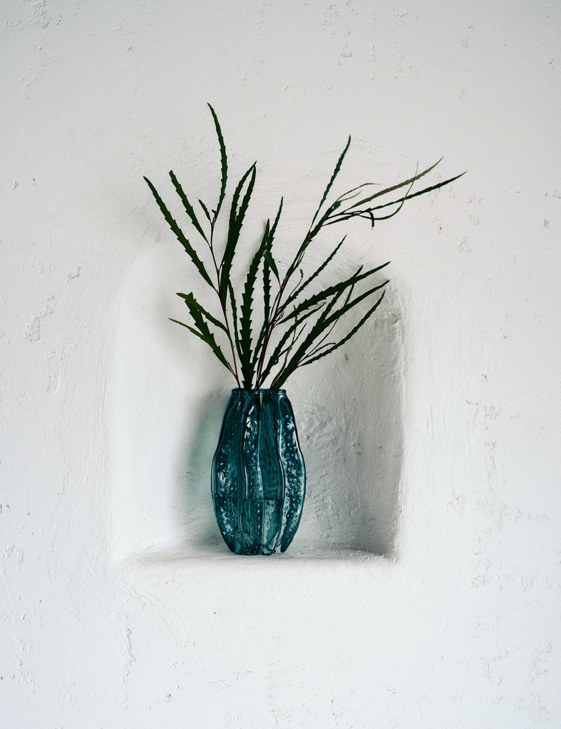 Bright colour glass vase with rippled form and glossy finish (British brand)