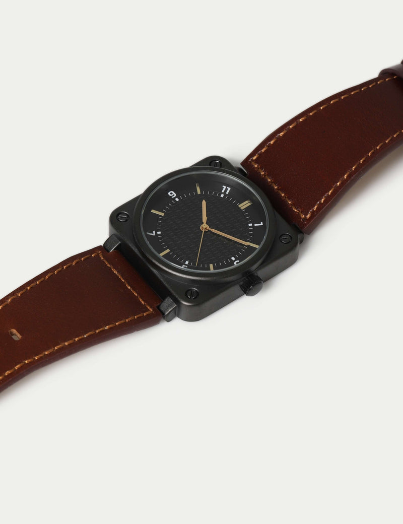 brown leather square watch - British product