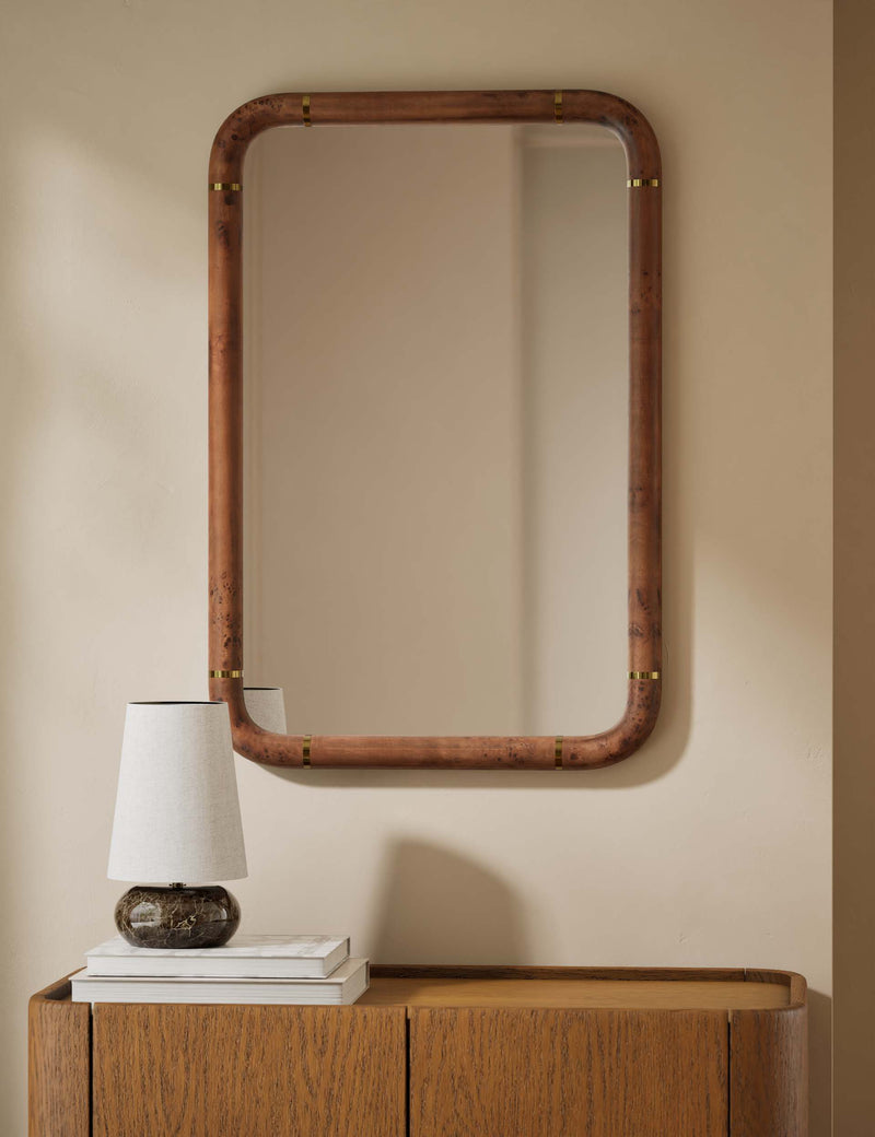 Burl wood veneer rectangular wall mirror 90cm x 60cm - British product