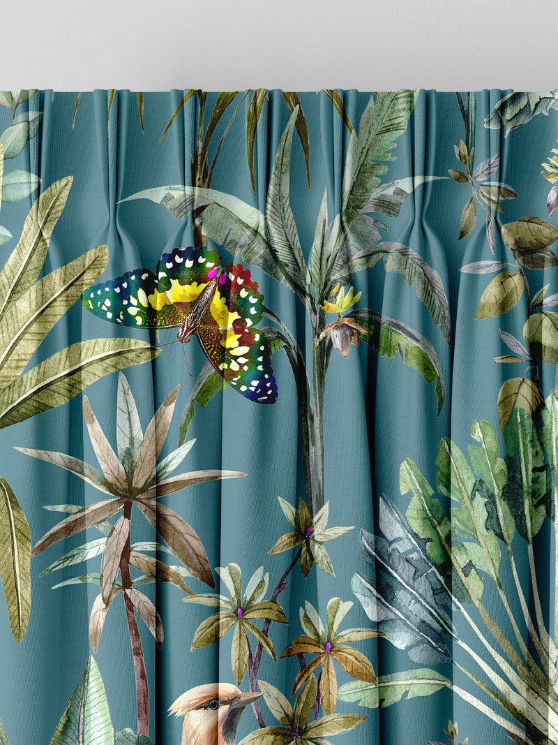 Teal tropical made to measure curtains - British product