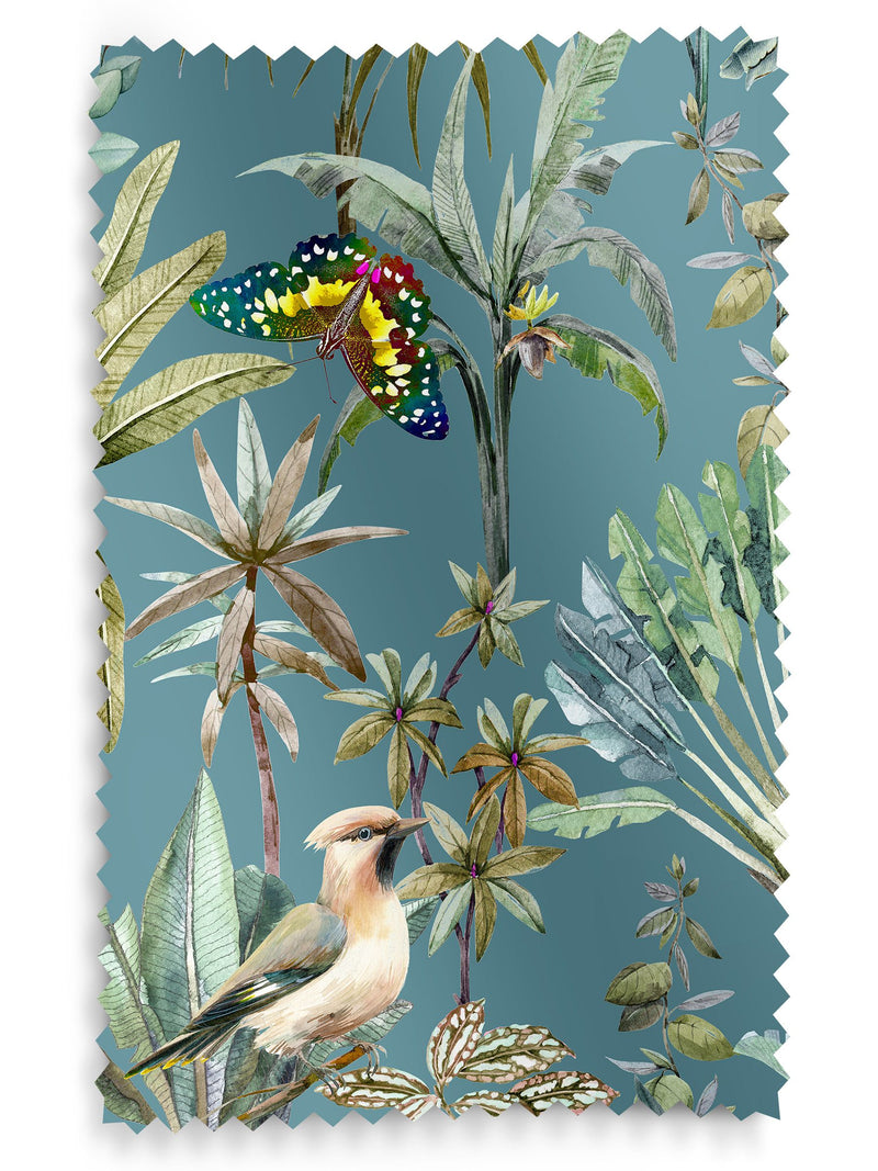 Teal tropical made to measure curtains - British product