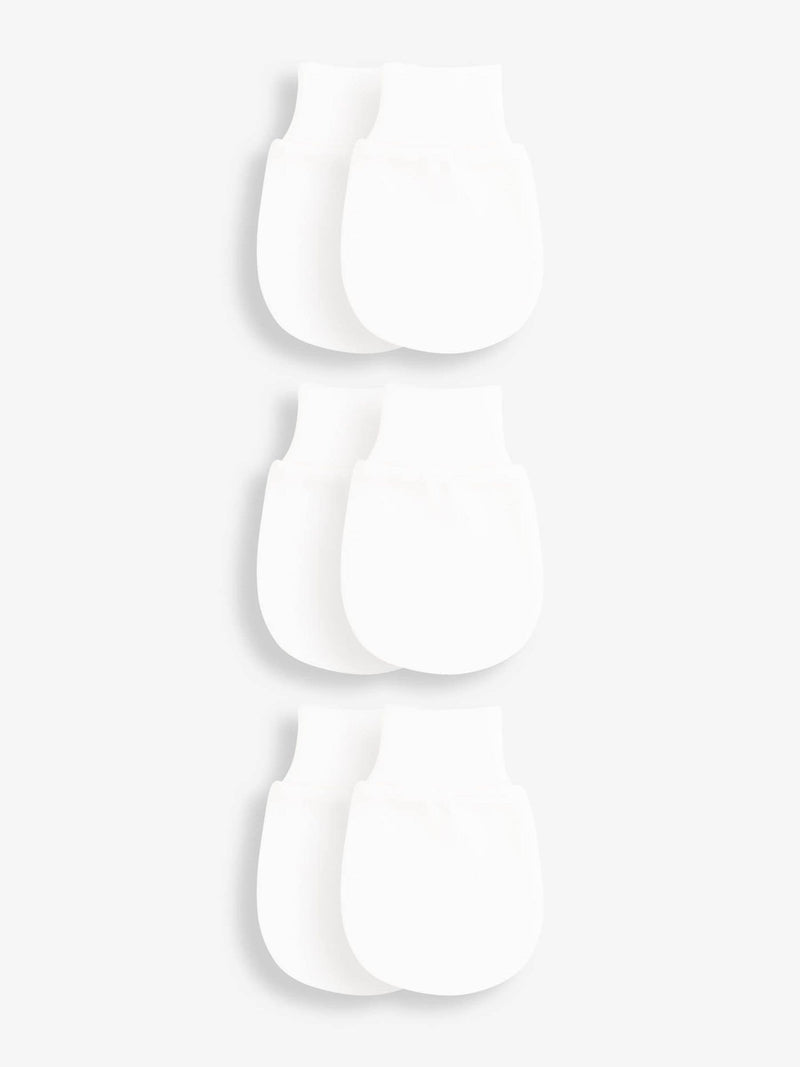 JoJo Maman Bébé white scratch mitts 3-pack, imported from the UK