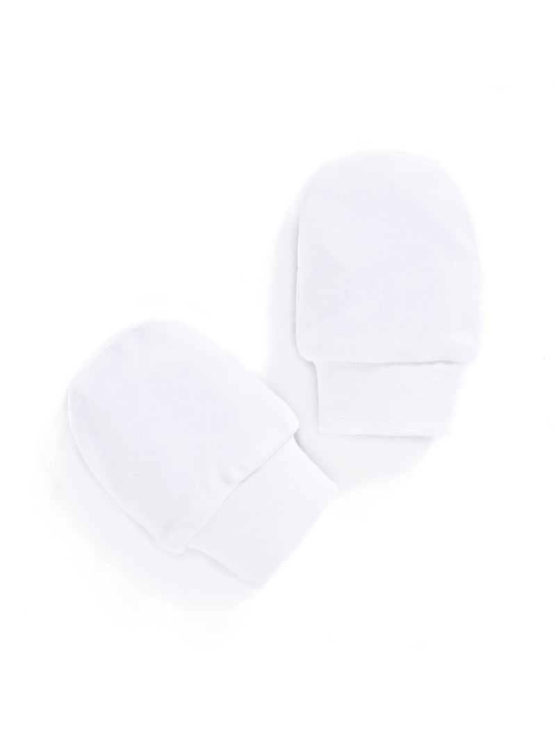 JoJo Maman Bébé white scratch mitts 3-pack, imported from the UK
