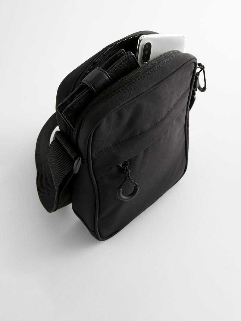 Black cross-body bag nylon zippered pockets UK version