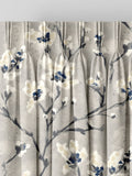 Grey Burley made to measure curtains with neutral branches and blue flowers - British product