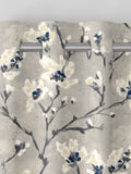 Grey Burley made to measure curtains with neutral branches and blue flowers - British product