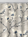 Grey Burley made to measure curtains with neutral branches and blue flowers - British product