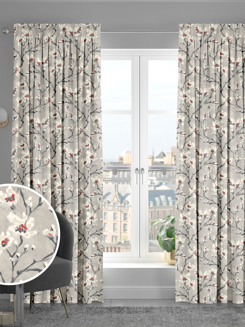 Red Burley made to measure curtains with red flowers - British product