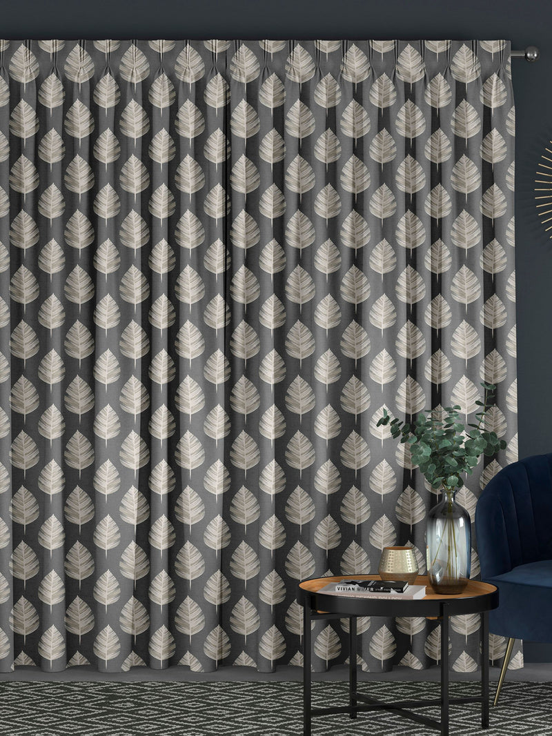 Grey Finn made to measure curtains leaf design (British brand)