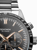 Sekonda Black Stainless Steel Bracelet Chronograph Watch 45mm (British brand)