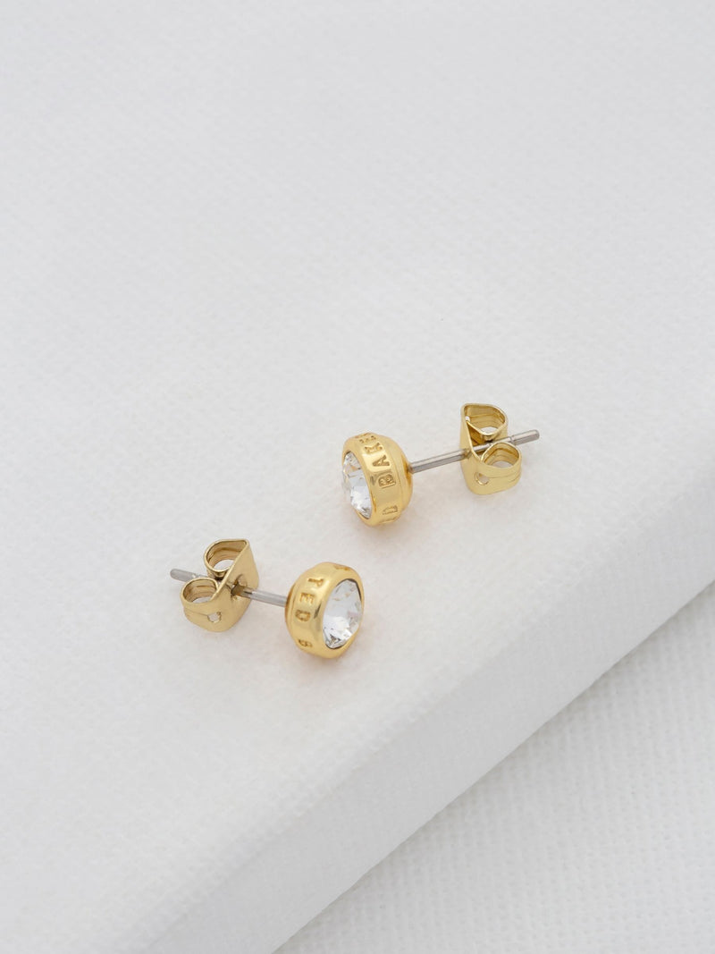 Ted Baker crystal stud earrings gold tone small size - British product