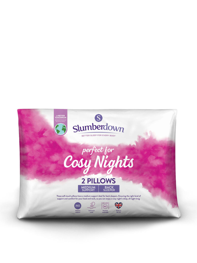 Slumberdown medium back sleeper Cosy Nights white pillows 2 pack (British brand)