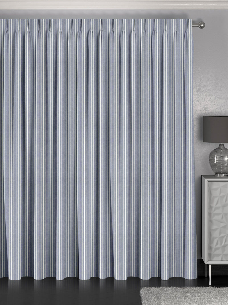 Franklin navy stripe made to measure curtains, imported from the UK