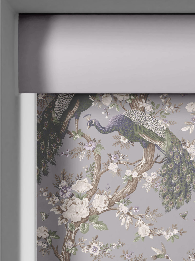 Laura Ashley Belvedere roller blind with purple peacock floral design (British brand)