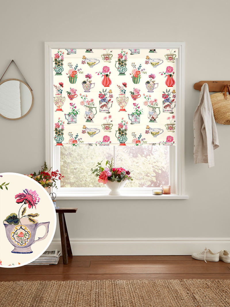 Cath Kidston Roman blinds with Cream Cups And Vases print, UK version