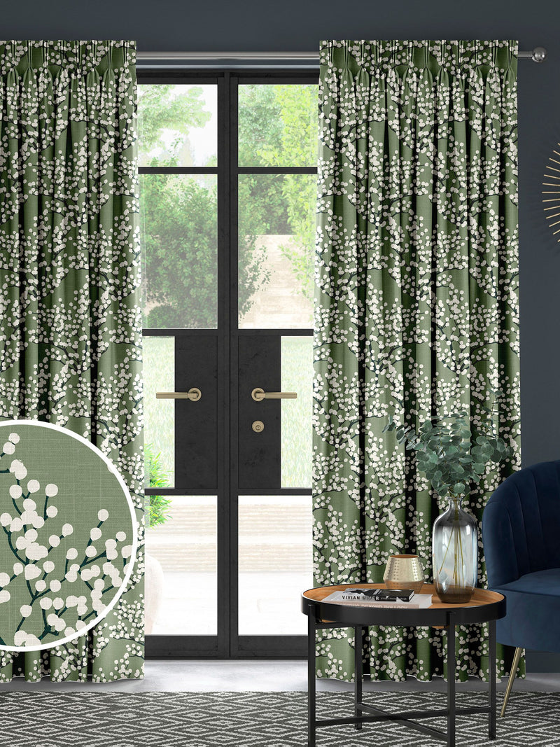 Green Grove made to measure curtains with Grove Aloe pattern - British product