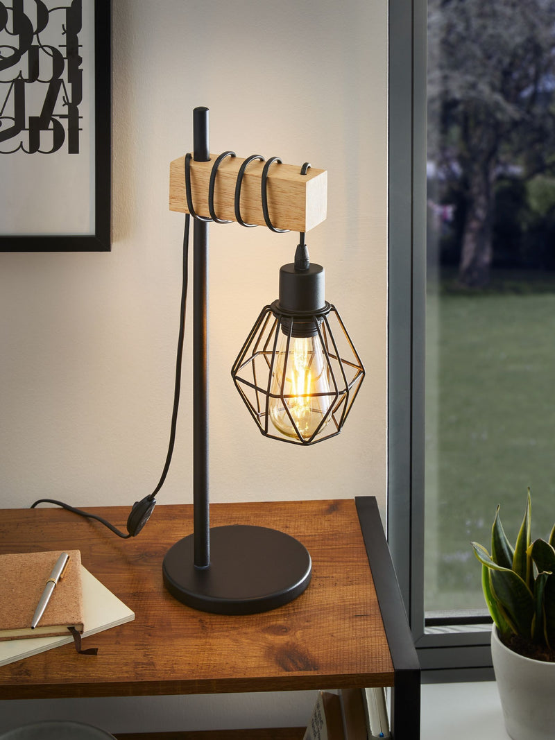 Eglo Townshend table lamp black caged 50cm, UK version