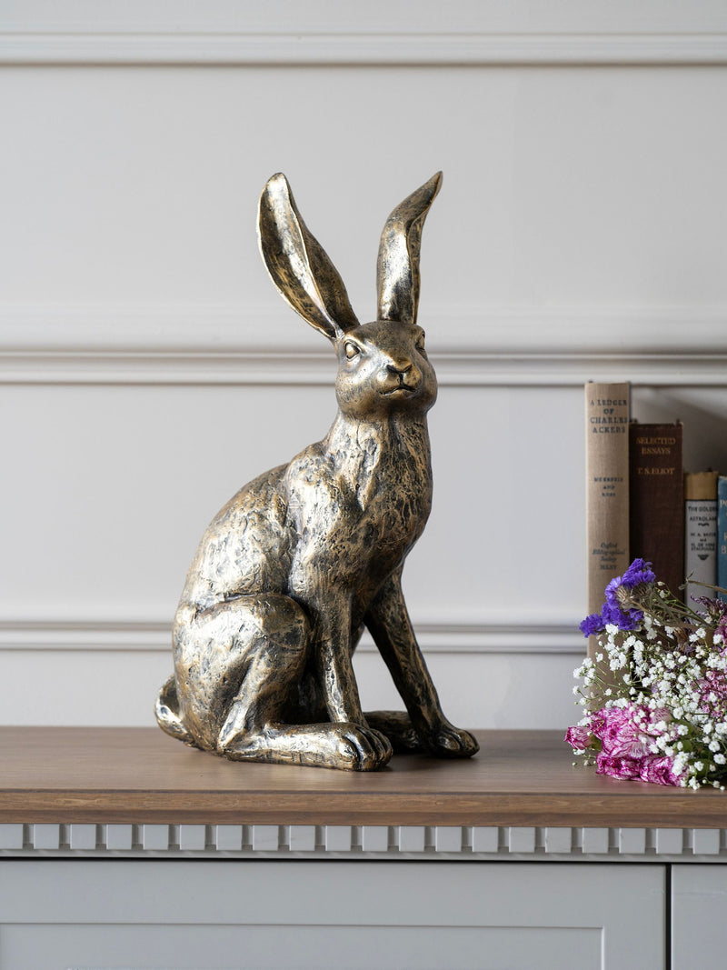 Laura Ashley gold antiqued sitting hare ornament, UK version