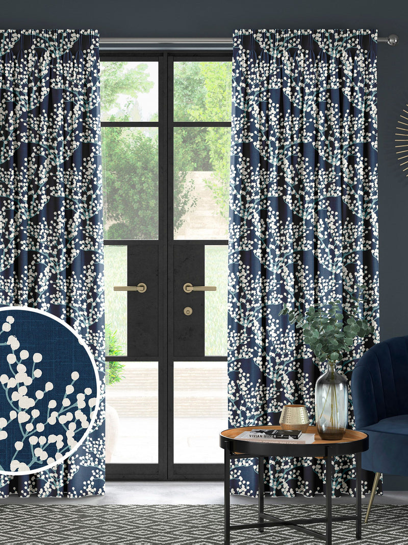 Blue Grove navy curtains, imported from the UK