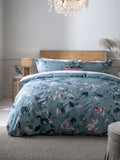 Blue/White Floral Oxford Edge Reversible 100% Cotton Duvet Cover and Pillowcase Set