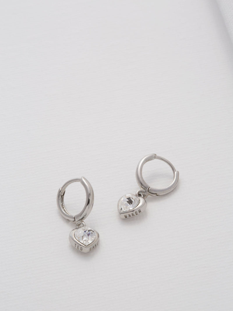 Ted Baker silver tone clear crystal heart huggie earrings (British brand)
