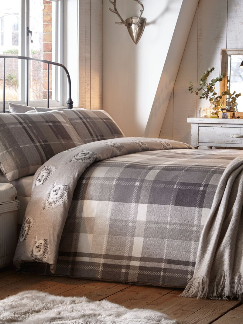 Dreams & Drapes grey Colville check duvet cover and pillowcase set - British product