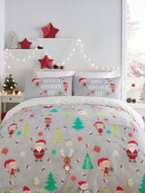 Next Fusion Grey Elf and Santa Christmas Duvet Cover and Pillowcase Set- Buy online at McGrocer