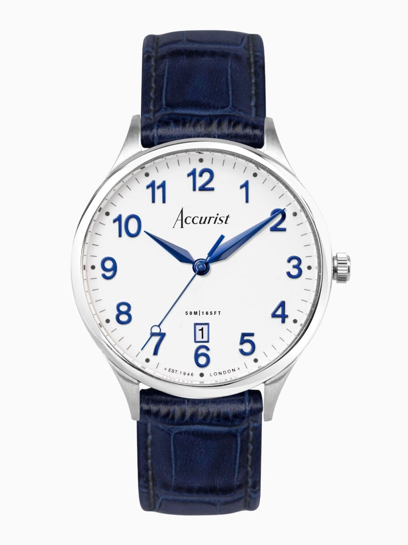Accurist Blue Classic Leather Strap Analogue Watch - British product