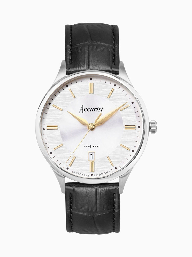 Accurist Black Classic Leather Strap Analogue Watch - British product