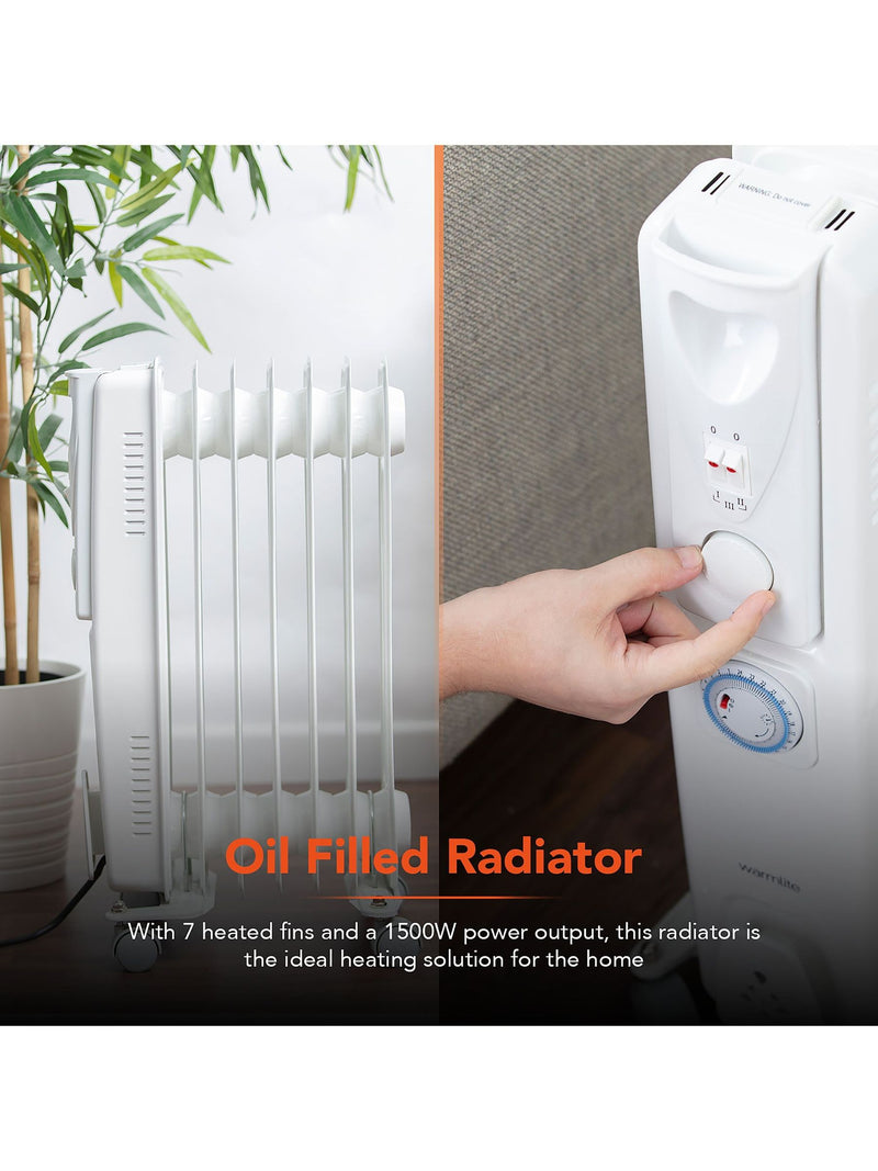 Warmlite white 1500W oil filled radiator, imported from the UK