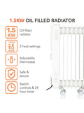 Warmlite white 1500W oil filled radiator, imported from the UK