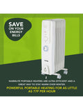Warmlite white 1500W oil filled radiator, imported from the UK