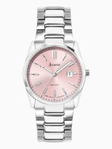 Next Accurist Silver Stainless Steel Watch Peony Pink Sunray Dial- Buy online at McGrocer