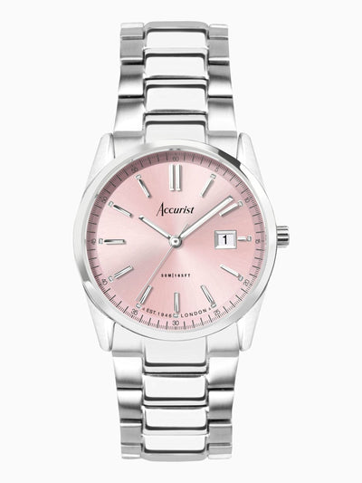 Montre Accurist en acier inoxydable argenté avec cadran soleillé rose Pivoine