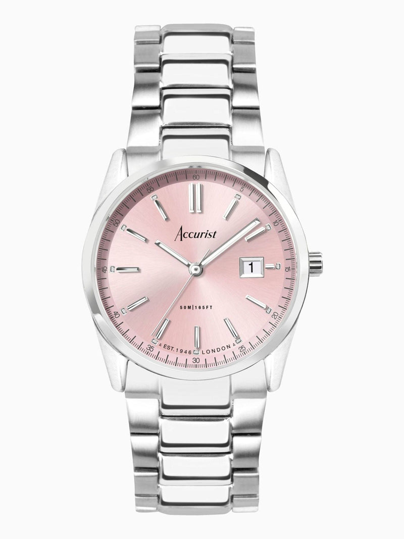 Accurist Silver Stainless Steel Watch Peony Pink Dial - British product