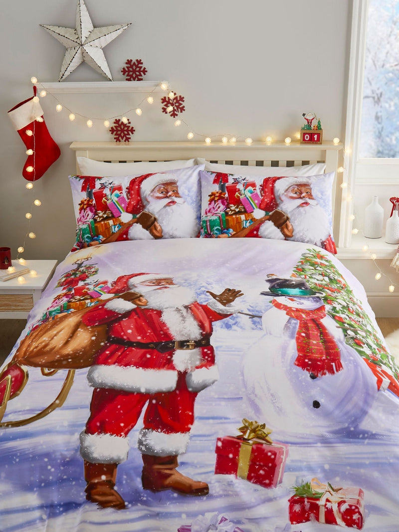 White Santa Christmas duvet cover and pillowcase set - British product