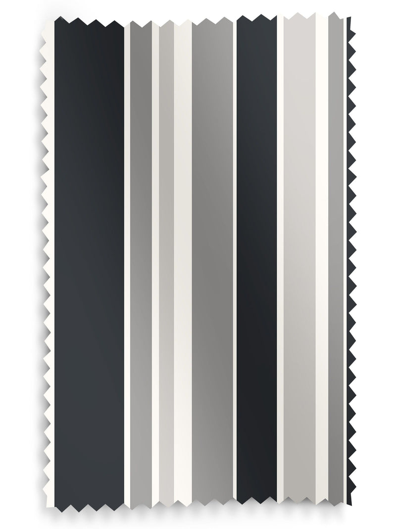 Black Huddson made to measure curtains with grey and black stripes, imported from the UK
