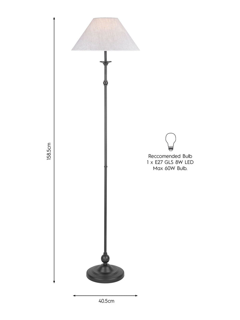 Laura Ashley Ludchurch black floor lamp H159cm, imported from the UK