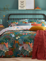 Furn Teal Blue Forage Reversible Floral Duvet Cover and Pillowcase Set