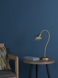 Dar Lighting satin gold and champagne ribbed glass table lamp, UK version
