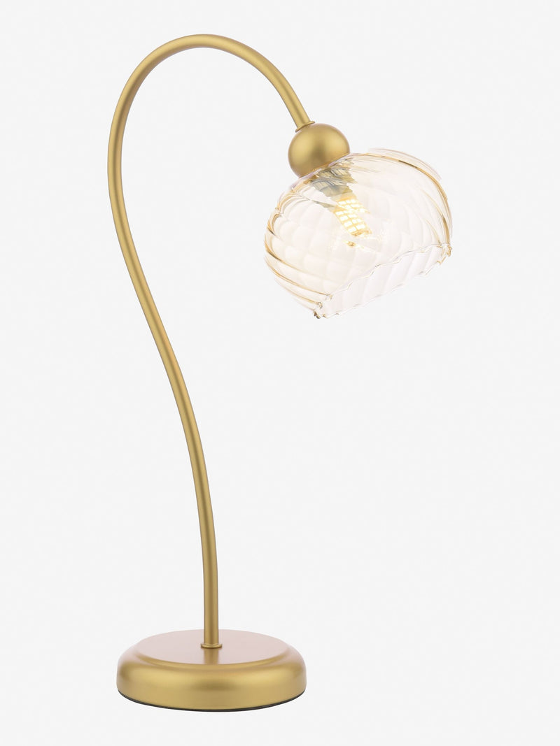 Dar Lighting satin gold and champagne ribbed glass table lamp, UK version