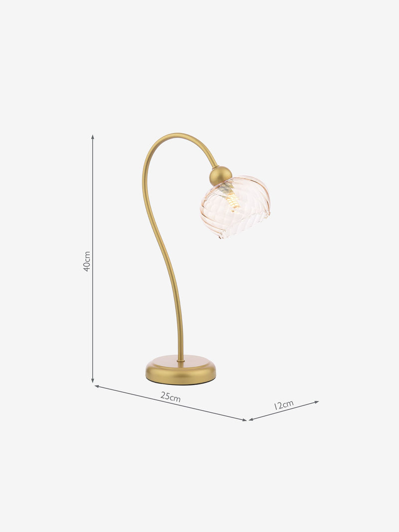 Dar Lighting satin gold and champagne ribbed glass table lamp, UK version
