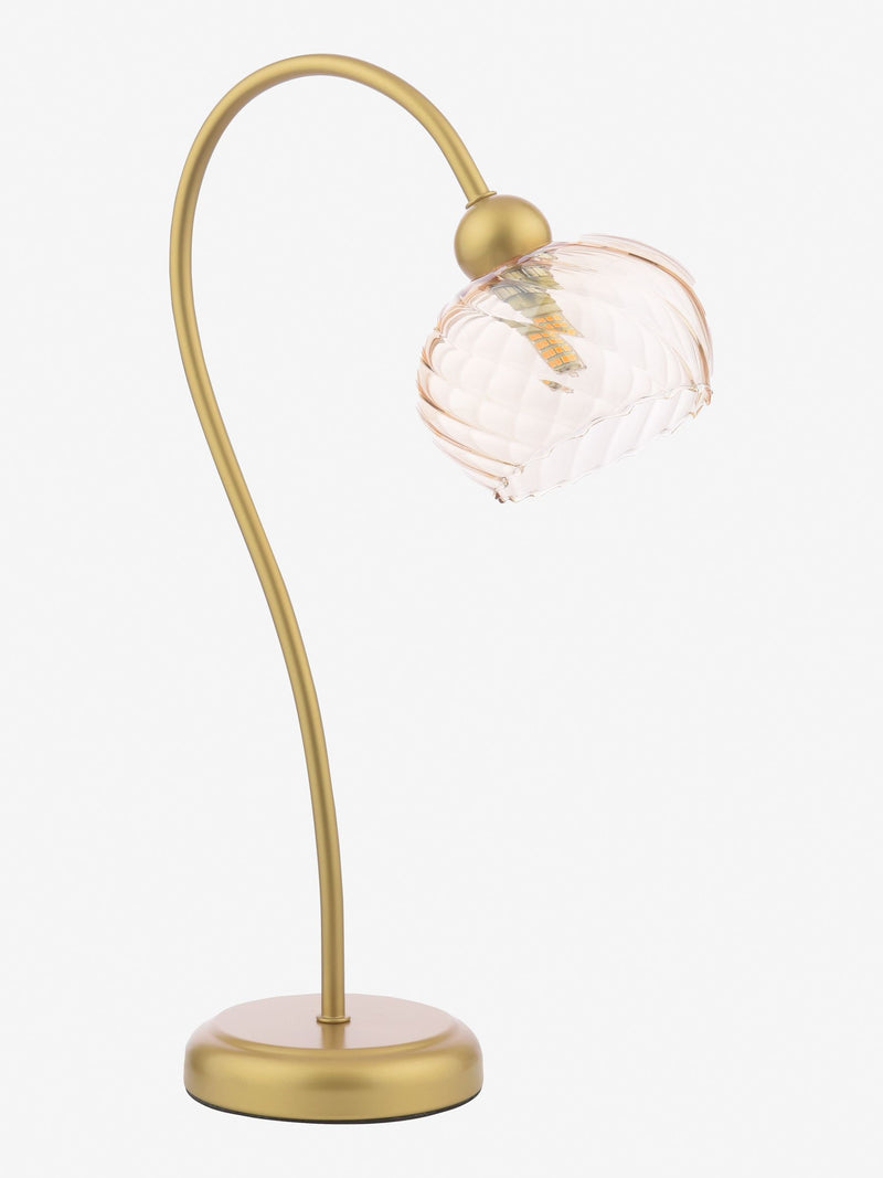 Dar Lighting satin gold and champagne ribbed glass table lamp, UK version