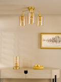 Dar Lighting semi flush ceiling light with satin gold and amber glass (British brand)