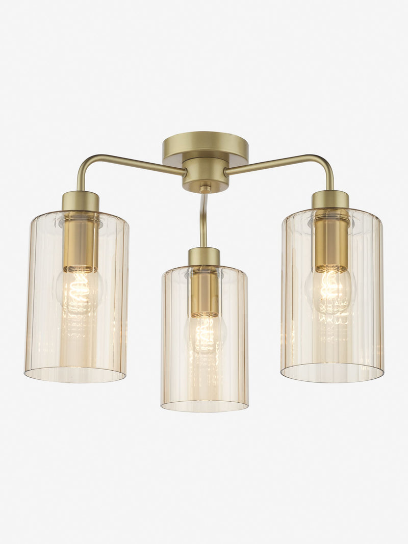 Dar Lighting semi flush ceiling light with satin gold and amber glass (British brand)