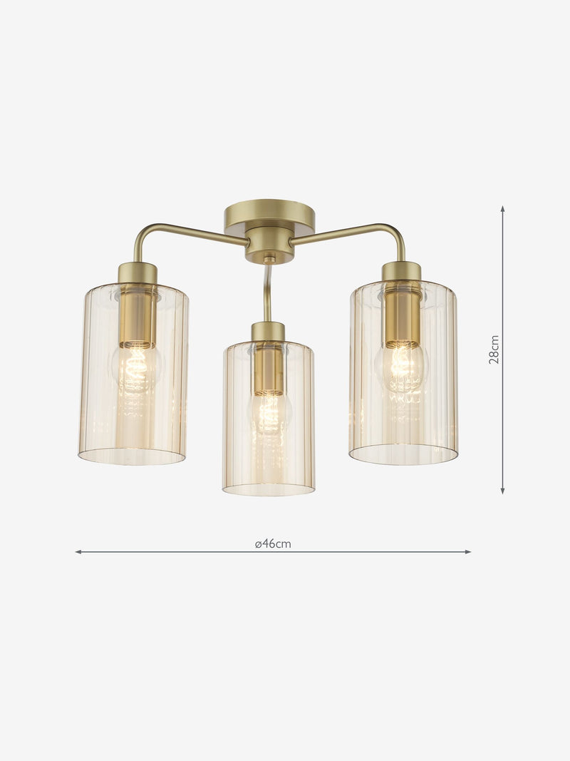 Dar Lighting semi flush ceiling light with satin gold and amber glass (British brand)