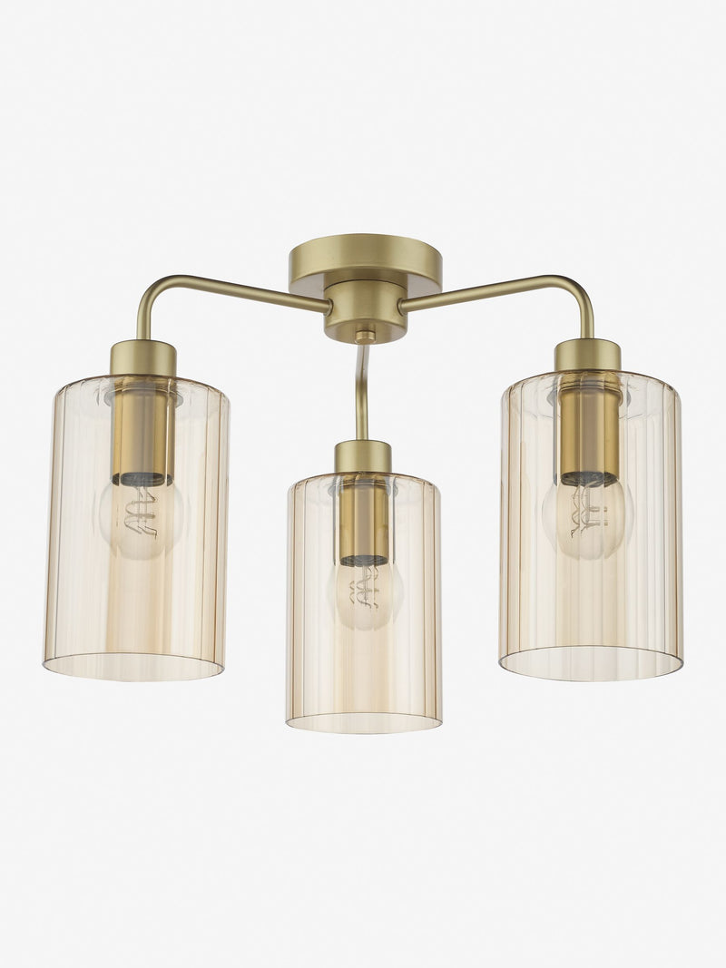 Dar Lighting semi flush ceiling light with satin gold and amber glass (British brand)