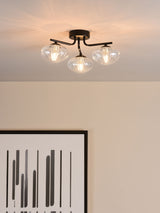 Next Dar Lighting Ede 3-Light Matt Black & Glass Semi-Flush Ceiling Light- Buy online at McGrocer