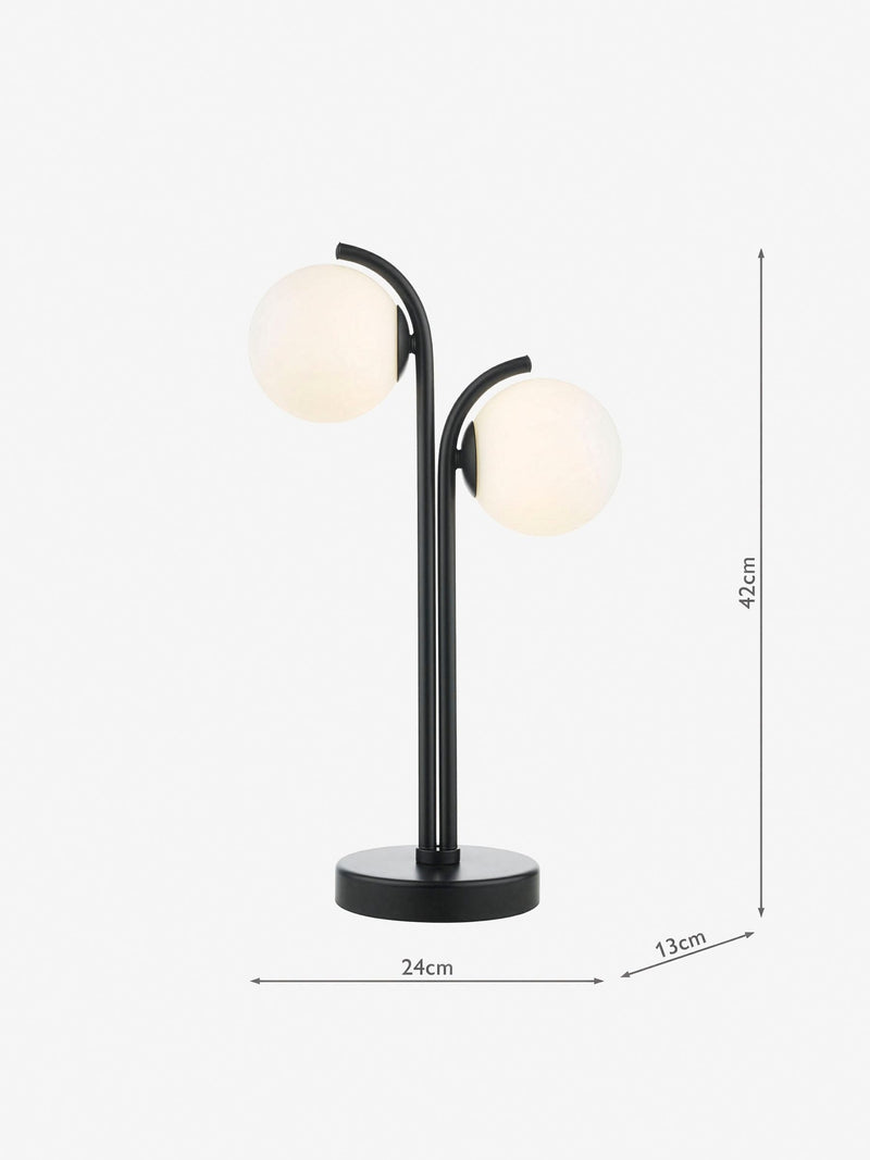 Dar Lighting matt black opal glass lamp 42cm, imported from the UK