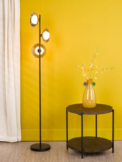 Next Dar Lighting Kadience 3lt Floor Lamp in Satin Black and Smoked Glass- Buy online at McGrocer